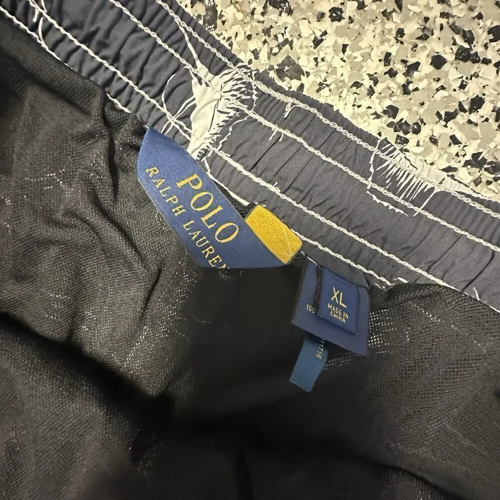 Polo Ralph Lauren Swim Trunks Mens XL Navy Blue Board Shorts Marlin AOP Graphic